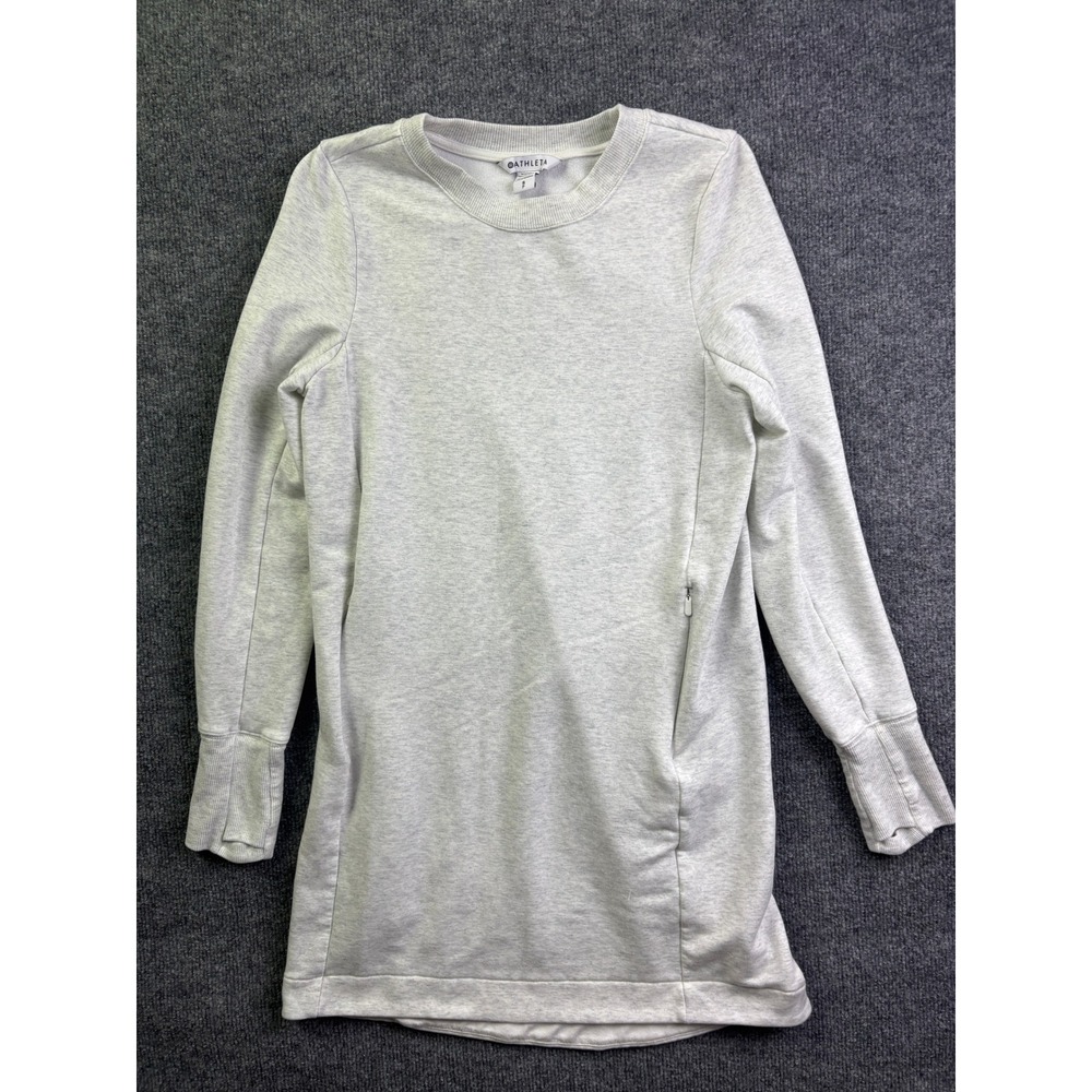 Athleta Sweatshirt Dress Womens Small Gray Long Sleeve Zip Pocket Tunic 62953